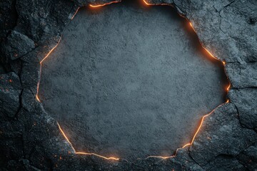 Poster - Glowing lava cracks in dark rocky surface