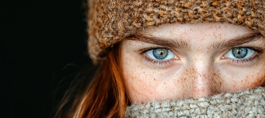 Canvas Print - Closeup of a person's face with blue eyes and freckles