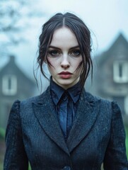 Poster - Mysterious woman in dark coat and shirt