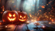 © Kyuubisa - Halloween themed pumpkin with scary lighting face on beautiful background