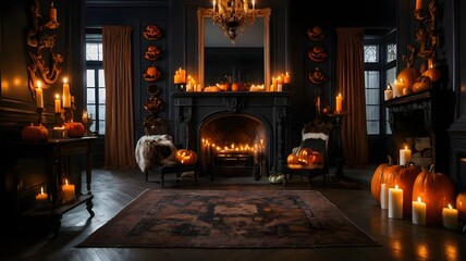 Wall Mural - fireplace with burning candles