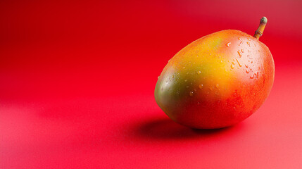 A close up of mango fruit isolated on red background