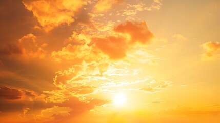Wall Mural - sunset sky beautiful nature in early morning with orange yellow sunlight clouds fluffy golden hour s