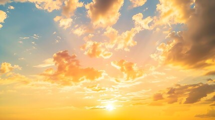 Wall Mural - sunset sky cloud in the morning sunrise with orange yellow golden hour sunrise on summer season hori
