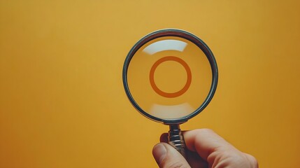 Poster - Hand holding target board inside vintage magnifying glass for focus business objective on orange background and copy space Search goal strategy success successful marketing strategy go : Generative AI