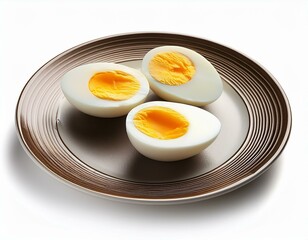 Boiled egg on plate isolated on white background