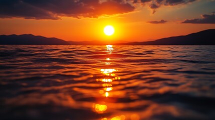 Wall Mural - sun and sea sunset background nature composition : generative ai