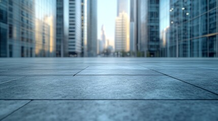 Wall Mural - empty concrete floor in front of modern buildings in the downtown street : Generative AI