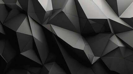 Black white abstract background Geometric shape Lines triangles 3d effect Light glow shadow Gradient Dark grey silver Modern futuristic : Generative AI