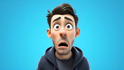 Shocked scared amazed cartoon character adult man male guy person portrait in 3d style design on light background created with generative ai	