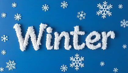 the word 'Winter' snow-textured, surrounded by decorative snowflakes on a blue background for coming winter season concept created with generative ai	