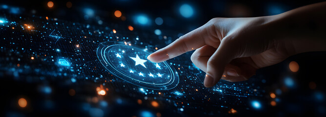 Wall Mural - a hand pointing to a star on a screen
