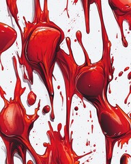 Wall Mural - 2D cartoon illustration featuring a unique design of red blood splatter art This editorial image showcases vivid red stains for decorative purposes