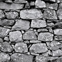 image of stone wall in rural environment, black and white image..generative ai