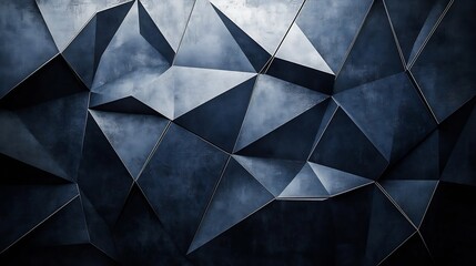 Black dark navy blue silver abstract pattern background Geometric shape Line triangle angle fold polygon diamond 3D Color gradient ombre Rough grain noise Light shadow Matte shimmer Mi : Generative AI