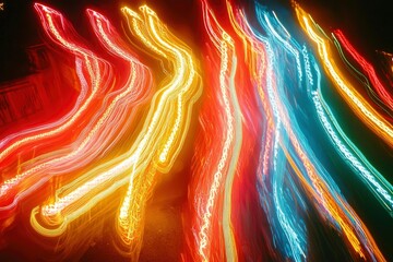 Wall Mural - Abstract Light Trails of Red, Yellow, and Blue