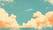© Seyyar - Retro illustration of a bright blue sky on a sunny day featuring fluffy clouds and ample space for creativity
