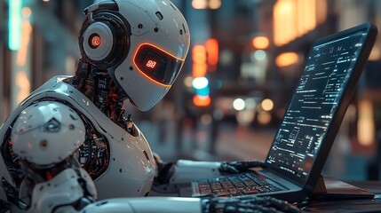 Poster - Human interact with AI artificial intelligence virtual assistant chatbot in concept of AI artificial intelligence prompt engineering LLM AI deep learning to use generative AI for work  : Generative AI