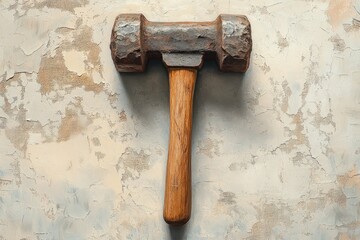 Wall Mural - A Worn Wooden-Handled Hammer with a Square Head