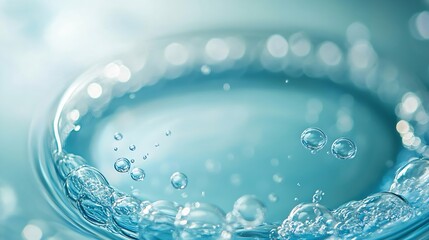 Poster - Oil bubbles close up a circles of water macro abstract light blue background : Generative AI