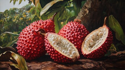 Oil painting depicting Parijoto fruit renowned for its numerous health benefits and positive properties for overall well being