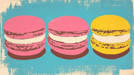 outline of three colorful macaroons in a row