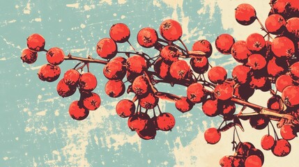 Wall Mural - Intricate illustration of vibrant red hawthorn berries displaying their autumn beauty celebrating their natural charm and medicinal qualities