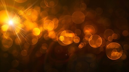 Aufkleber - Defocused glow background Bokeh rays Lens flare filter Sun shine leak Blur golden orange white black beam light spot dark abstract overlay : Generative AI