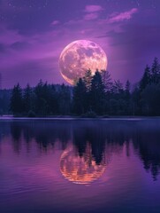 Wall Mural - moonlit lakeside serenity