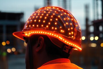 Poster - Construction Worker with Illuminated Safety Helmet