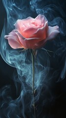 Sticker - Pink rose with swirling smoke on dark