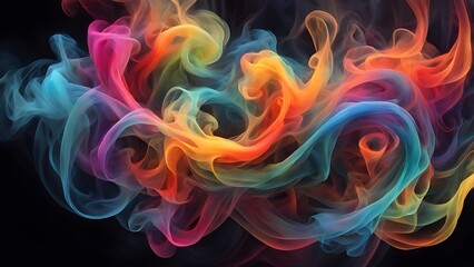 Wall Mural - Abstract colorful smoke swirls against a black background.