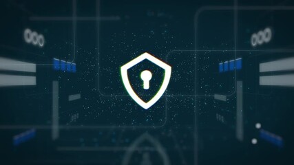 Fototapete - Server, tech and process of cybersecurity, lock and overlay of interface, programming and system. Futuristic, coding and animation of connection, flow and networking of database and digital for data