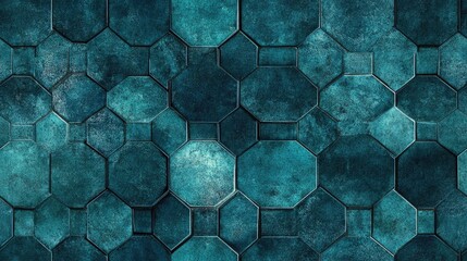 Dark blue green grunge seamless concrete tile texture background with octagonal print pattern