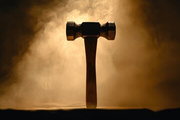 Poster - A Silhouetted Hammer Standing Erect in a Smoky Environment