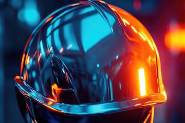 Canvas Print - Shiny Metallic Hard Hat Illuminated by Blue and Orange Lights