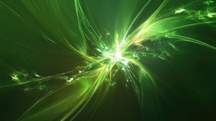 Wall Mural - Abstract green background featuring a fractal explosion star with glossy effects and dynamic lines