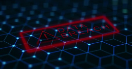 Fototapete - Software, data breach and warning sign for hacking as cyber crime with information theft, security and fraud. Computer system, cloud computing and cybersecurity, protection and glitch with threat