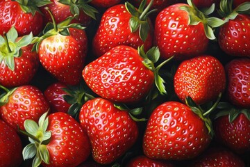 Wall Mural - Oil painting depicting fresh organic strawberries showcasing natural produce in a vibrant artistic representation