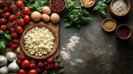 Wall Mural - Fresh ingredients for cooking, featuring vegetables and eggs.