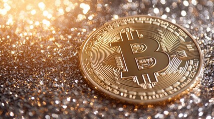 Wall Mural - Gold Bitcoin Cryptocurrency on Glittery Background