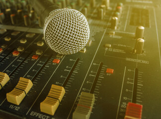 Microphone on the audio mixer in the control room