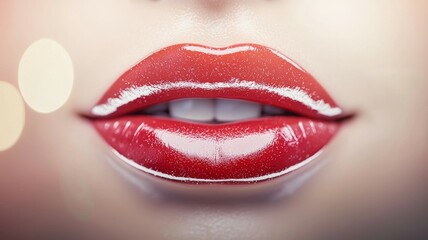 Canvas Print - A woman's lips are painted red with white glitter