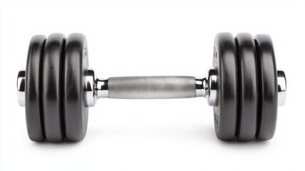 A black dumbbell with a silver handle