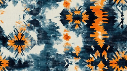 Seamless folk background featuring Native American ceremonial motifs Natural tie dye print with geometric textured elements Artistic ikat style geometric pattern in a vintage design