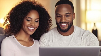 Sticker - A man and woman are smiling at a laptop screen