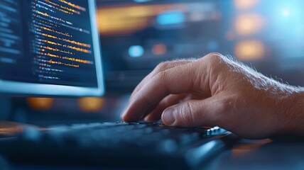 A man is typing on a computer keyboard