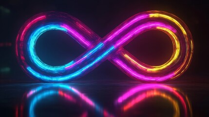 Canvas Print - Neon infinity symbol glowing in vibrant colors, abstract design. Futuristic and modern art concept