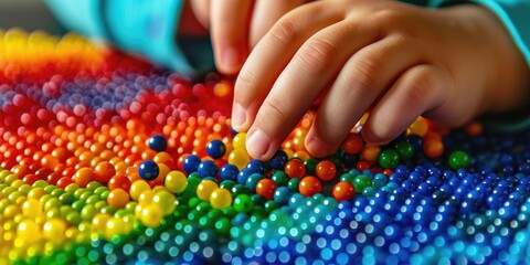 Child s hand assembling bead puzzle improving fine motor skills and problem solving