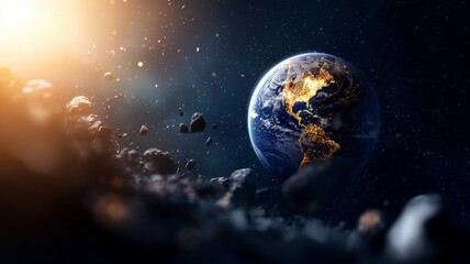 Wall Mural - a planet with a lot of debris surrounding it
